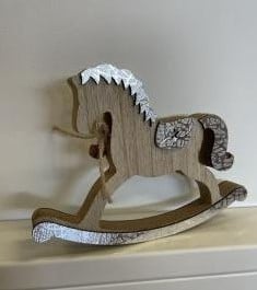 [A-022287] Houten Hobbelpaard Handgemaakt Naturel met Zilverwas per stuk