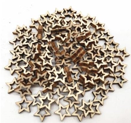 [A-023583] Houten Sterren 30 mm pakje ca. 100 stuks