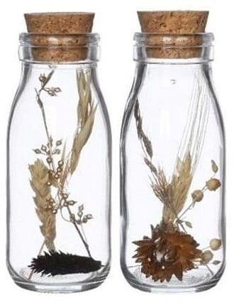 [A-024914] Vaasje Milk Bottle Naturel met kurk incl. droogbloemen 14×6 cm per stuk