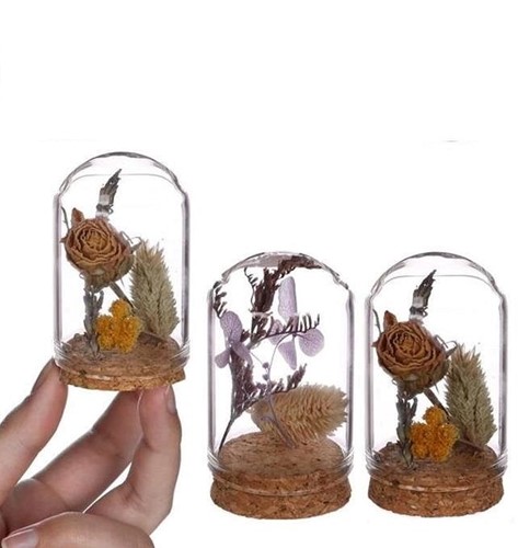 [A-024921] Mini Dome stolpjes gevuld met droogbloemen Ø4 h.6 cm set 4