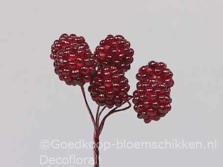 [A-009649] Bramen kunstbessen op draad Rood 16 mm doos 12×6 stuks