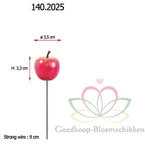 [A-009878] Appel op draad Rood Geel 2-tone glans 3,5 cm ca. 25 stuks