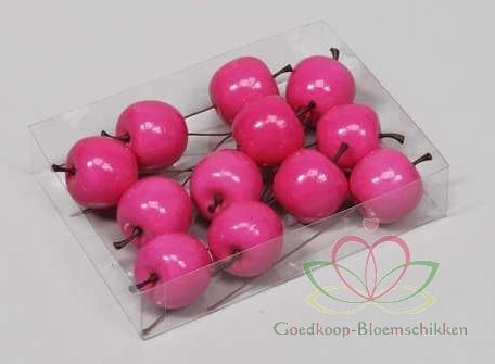 [A-010711] Appel op draad Pink hoogglans 35 mm ca. 12 stuks