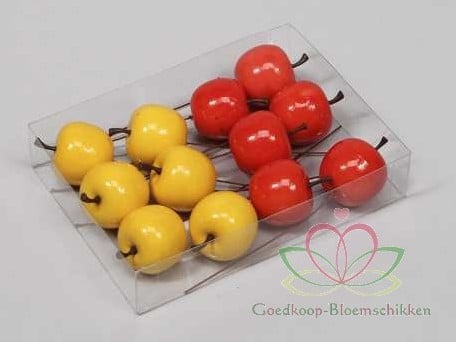 [A-010712] Appel op draad Oranje Geel hoogglans 35 mm ca. 12 stuks