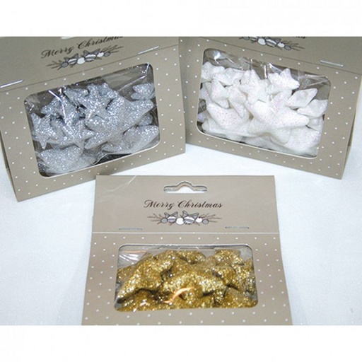 [A-014651] Glittersterren Zilver ca. 25 mm doosje 12 stuks