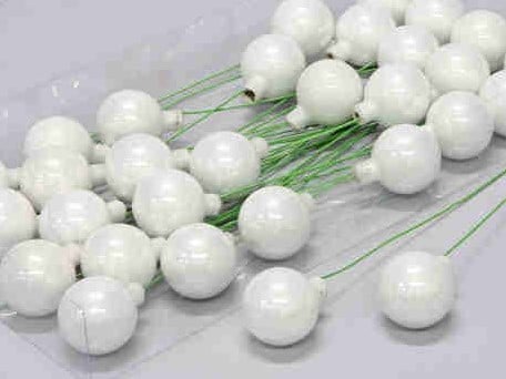 [A-019945] Kerstballen op Lange draad Opaal Wit 5 cm 30 stuks