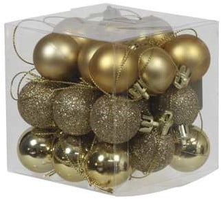 [A-022491] Kerstballen kunststof onbreekbaar Goud combi 3 cm 27 stuks