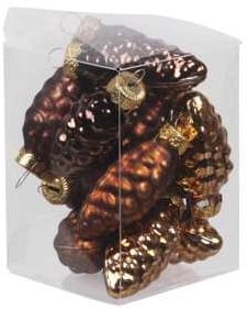 [A-023122] Hangers Dennenappelvorm Dark Brown Combi 6 cm doos 12 stuks
