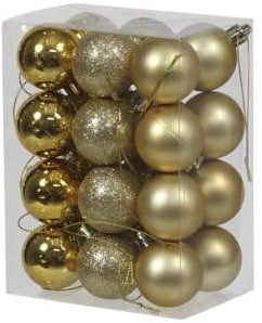 [A-023194] Kerstballen kunststof onbreekbaar Goud combi 4 cm 24 stuks