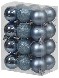 [A-023197] Kerstballen kunststof onbreekbaar Mineral Blue combi 4 cm 24 stuks