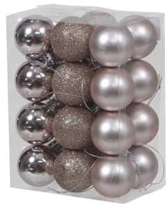 [A-023202] Kerstballen kunststof onbreekbaar Peach Mauve combi 4 cm 24 stuks
