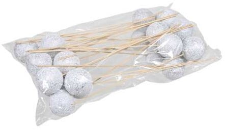 [A-023221] Kerstballen op LANGE stok onbreekbaar Wit/Zilver 60 mm zak ca. 24 stuks