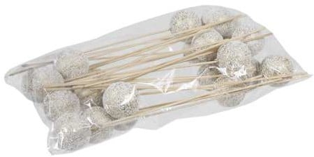 [A-023222] Kerstballen op LANGE stok onbreekbaar Wit/Goud 50 mm zak ca. 24 stuks