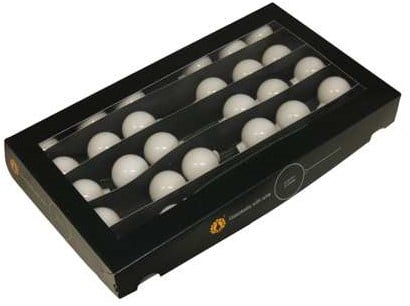 [A-027034] Kerstballen 4 cm op LANGE draad White Opal doos 30st 
