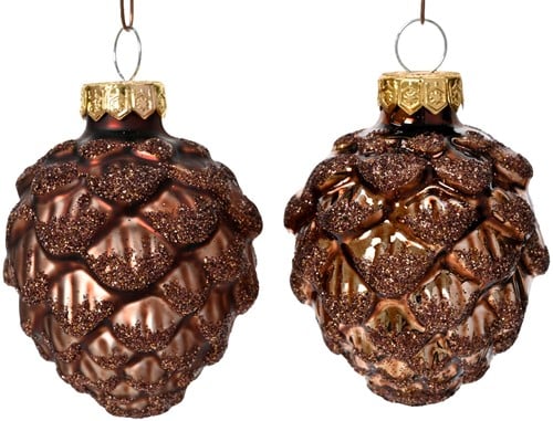 [A-027067] Hangers Dennenappelvorm Espresso Glas 5x7 cm koker 6 stuks