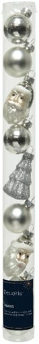 [A-027070] Kerstballen kerstfiguren Glas Zilver 3-6 cm koker 9 stuks