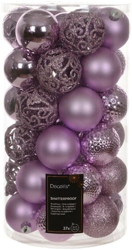 [A-027073] Kerstballen kunststof ornament Fris Lila 6 cm doos 37 stuks