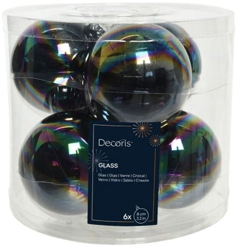 [A-027270] Glazen kerstballen Parelmoer Iriserend transparant 80 mm doos 6 stuks