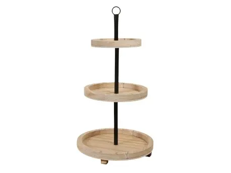 [A-023442] Etagere hout en zwart metaal H51 cm 3 lagen