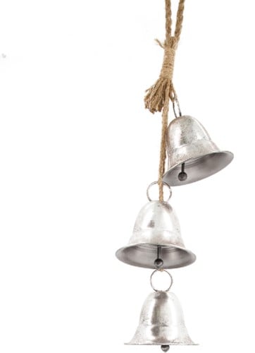 [A-023447] Kerstklok Kerstbel Oud zilver set 3 stuks aan touw 12x12x70 cm