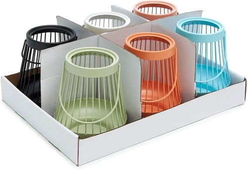 [A-025426] Metalen windlichten pastel 15.5 cm Set van 6 