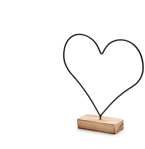 [A-025515] Metalen frame Hart op houten voet Zwart ca. 26 cm