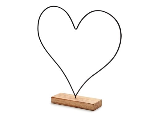 [A-025518] Metalen frame Hart op houten voet Zwart ca. 44 cm