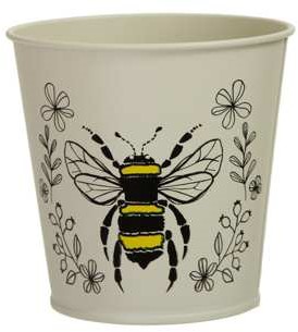 [A-025619] Bloemenpot Metal Flowerpot Bee bij en bloemetjes