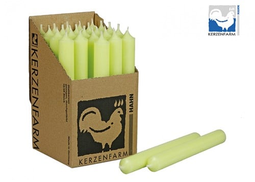 [A-019253] Staafkaarsen Doorgekleurd Pastelgroen 25 stuks doos
