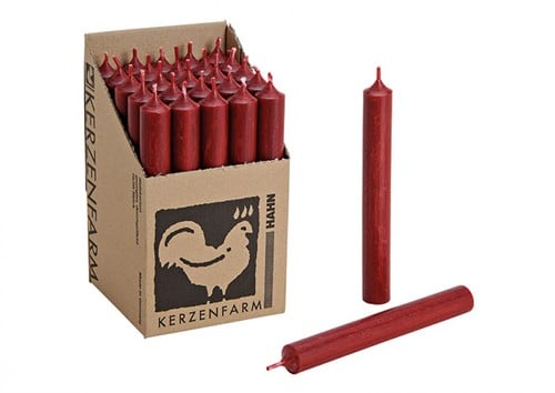 [A-019254] Staafkaarsen Doorgekleurd Donkerrood 25 stuks doos