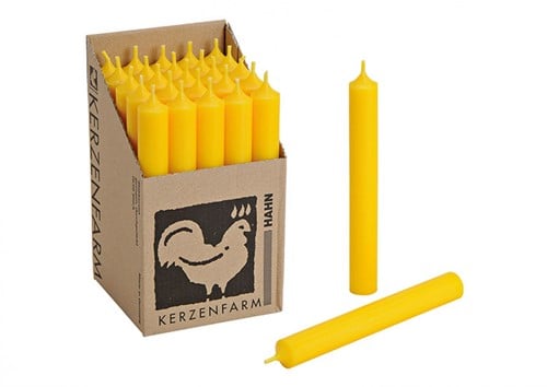 [A-019255] Staafkaarsen Doorgekleurd Geel 25 stuks doos