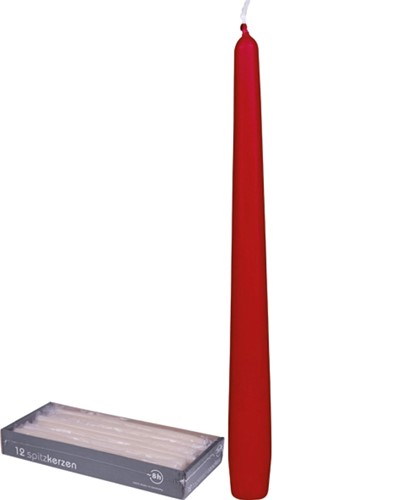[A-019323] Eika Taperkaarsen Kerstrood 25x2,3 cm set 12 stuks