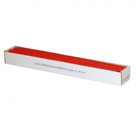 [A-022465] Bloemsteekkaarsen 49 cm XXL Adventkaarsen KerstRood Dunne lange kaarsen 15mm Doos20st 