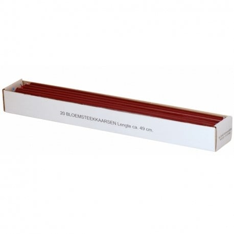 [A-022466] Bloemsteekkaarsen 49 cm XXL Adventkaarsen DonkerRood Dunne lange kaarsen 15mm Doos20st 