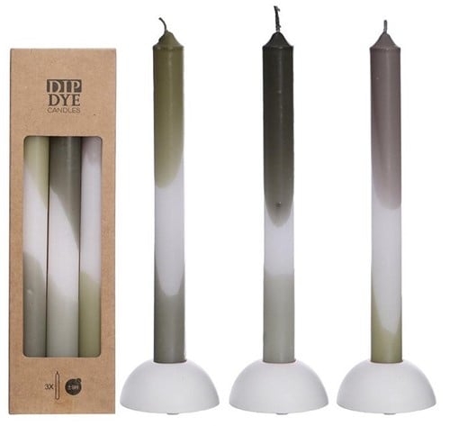 [A-023082] Kaarsen Dip Dye Olive Salie 24 cm Ø2,5 set 3 stuks