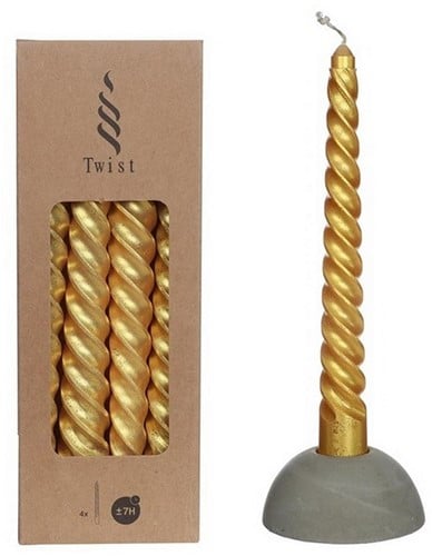 [A-023084] Kaarsen Gedraaid Goud Metallic 19 cm Ø2,2 set 4 stuks
