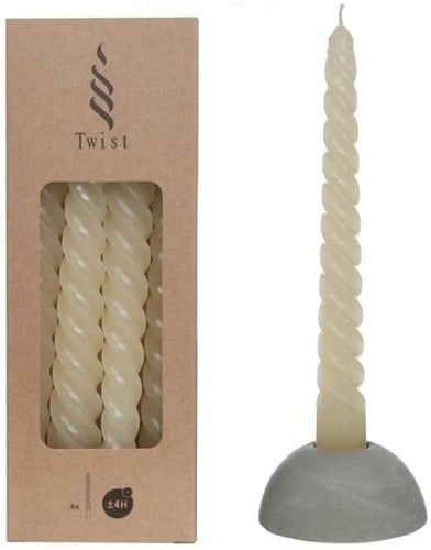 [A-023354] Kaarsen Gedraaid Creme 19 cm Ø2,2 set 4 stuks