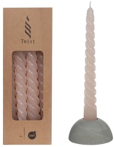 [A-023355] Kaarsen Gedraaid Zachtroze Witpink 19 cm Ø2,2 set 4 stuks