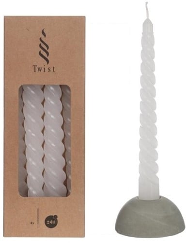 [A-023356] Kaarsen Gedraaid Wit 19 cm Ø2,2 set 4 stuks