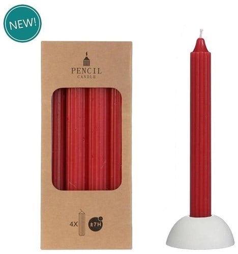 [A-023524] Kaarsen Pencil Rood 20 cm Ø2,2 set 4 stuks