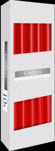 [A-023548] Taper Kaarsen Rood 25x2,2 cm Set 10 stuks