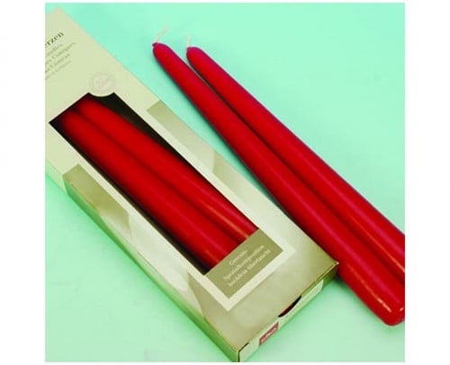 [A-024972] Eika Taperkaarsen Kerstrood 25x2,5 cm set 4 stuks