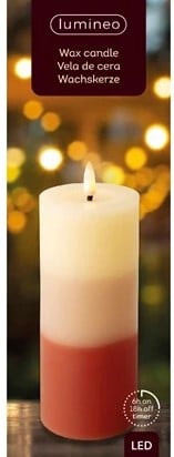 [A-025837] LEDkaars Wax Steady Binnen Lumineo Terra Tricolor Warm Wit Ø7 cm H 19 cm per stuk