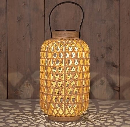 [A-027494] Solar Lantern Windlicht Bamboe Anna's Collection 18x32 cm 1 LED Warm Wit per stuk