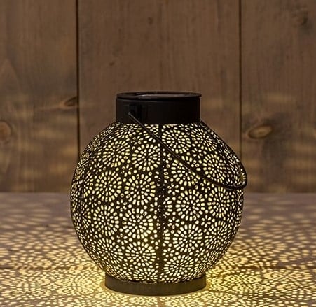 [A-027496] Solar Lantern Windlicht Metaal Zwart Anna's Collection 14x16 cm 1 LED Warm Wit per stuk