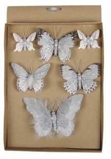[A-024658] Vlinders Mengsel Grijs 6 stuks met clip