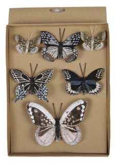 [A-024809] Vlinders Mengsel Assorti 6 stuks met clip