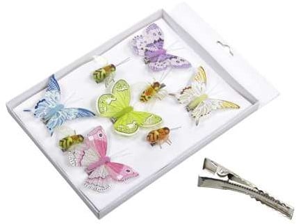 [A-025322] Vlinders en Bijen Fleurig 5-8 cm 5 vlinders 4 bijen doosje