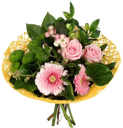 [A-027342] Boekethouder Twist Papier Geel excl. decoratie 20 cm