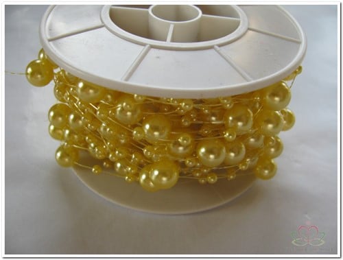 [A-009301] Parelketting Parelguirlande Goudgeel 3+8 mm rol 10 meter